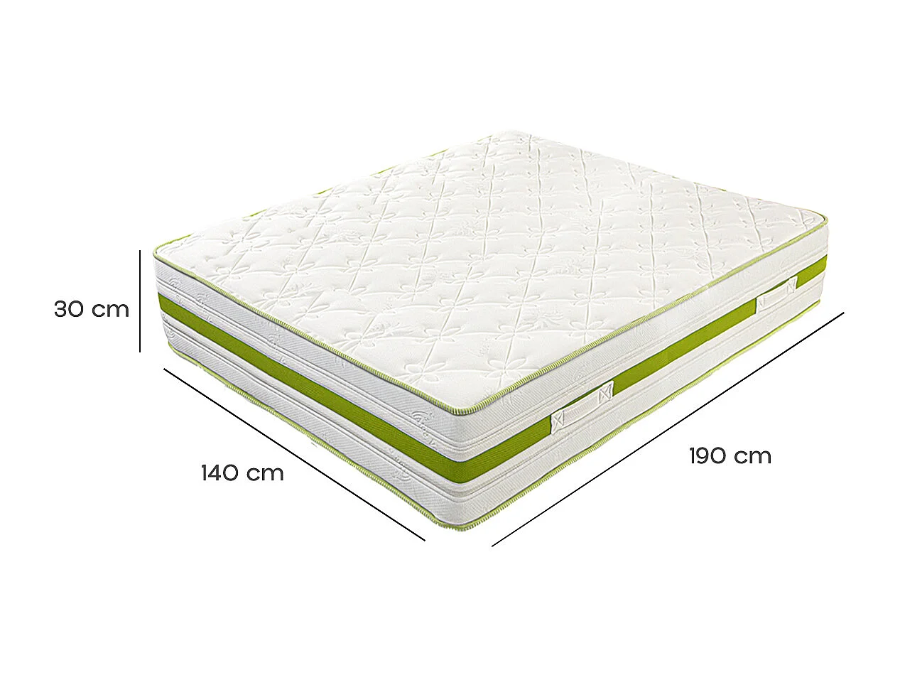 Matelas ZOULA 140x190 cm, réversible mémoire de forme, ferme, indépendance du couchage, certifié OEKO-TEX, épaisseur 30 cm