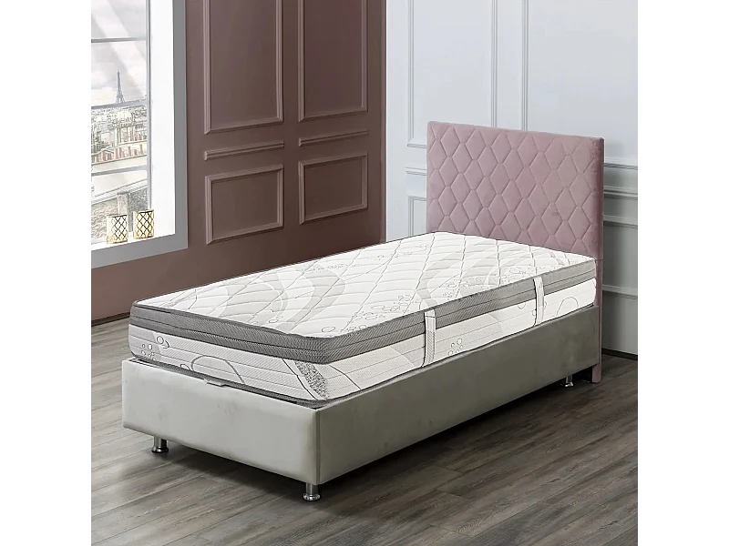 Matelas PERLA 90x190 cm, à ressorts ensachés, en mousse haute densité, Soutien ferme, Indépendance du Couchage, face été/hiver, épaisseur 26 cm