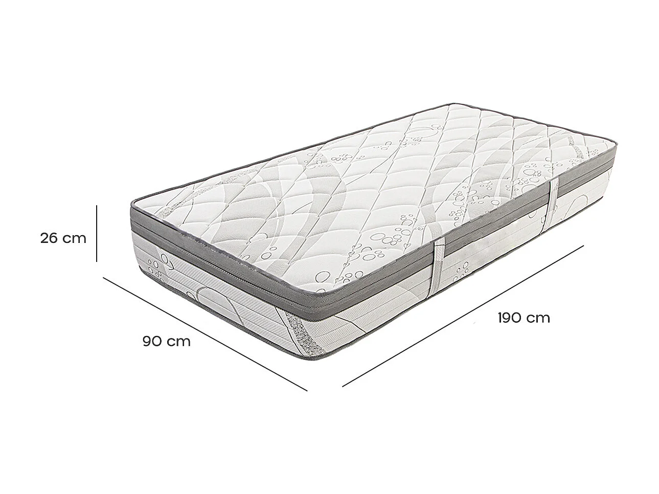Matelas PERLA 90x190 cm, à ressorts ensachés, en mousse haute densité, Soutien ferme, Indépendance du Couchage, face été/hiver, épaisseur 26 cm