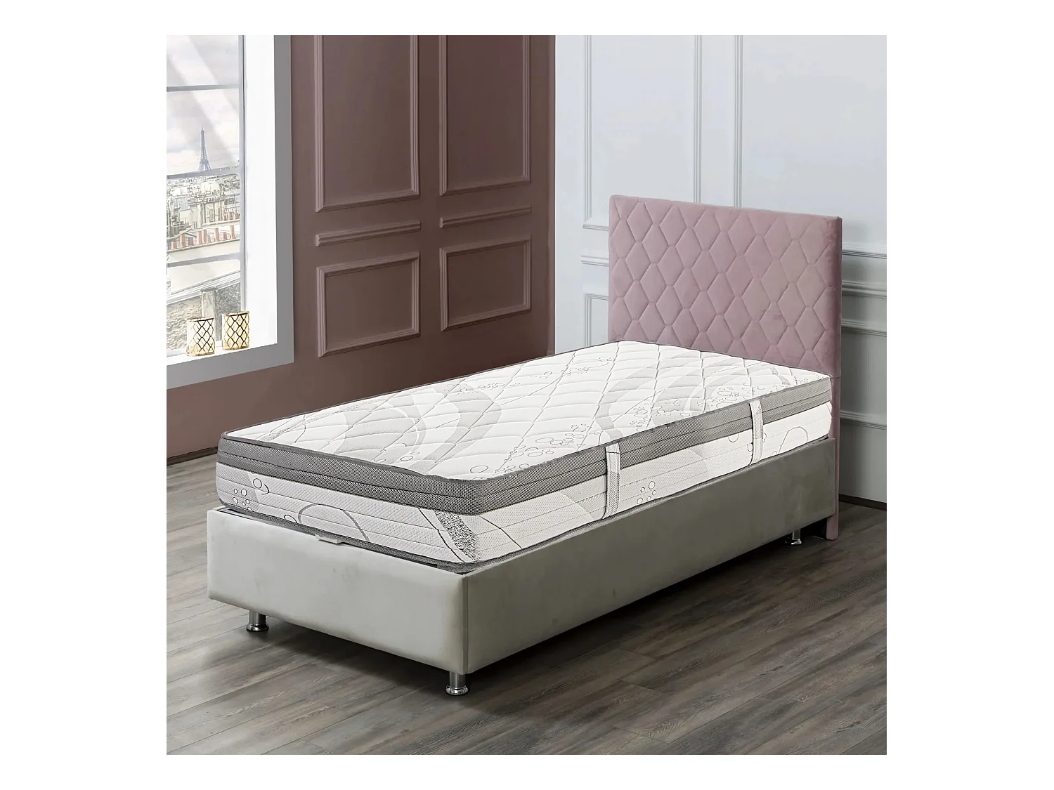 Matelas PERLA 90x190 cm, à ressorts ensachés, en mousse haute densité, Soutien ferme, Indépendance du Couchage, face été/hiver, épaisseur 26 cm