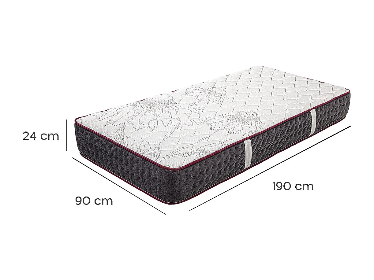 Matelas KERIA 90x190 cm, réversible en mousse mémoire de forme haute adaptabilité et ergonomique, indépendance du couchage, épaisseur 24cm