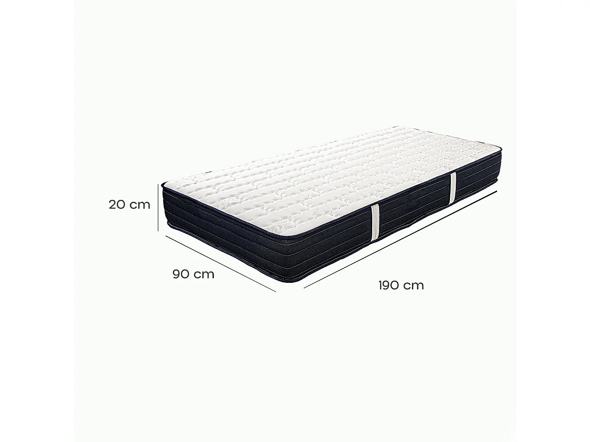 Matelas DORA 90x190 cm, réversible en mousse mémoire de forme haute adaptabilité et ergonomique, indépendance du couchage, épaisseur 20cm