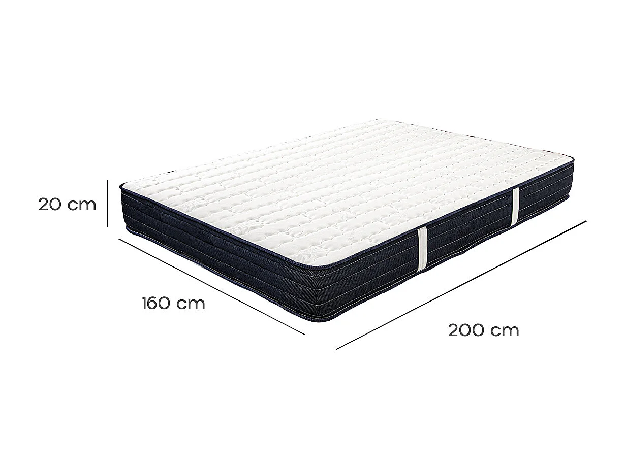Matelas DORA Queen Size 160x200 cm, réversible en mousse mémoire de forme haute adaptabilité et ergonomique, indépendance du couchage, épaisseur 20cm