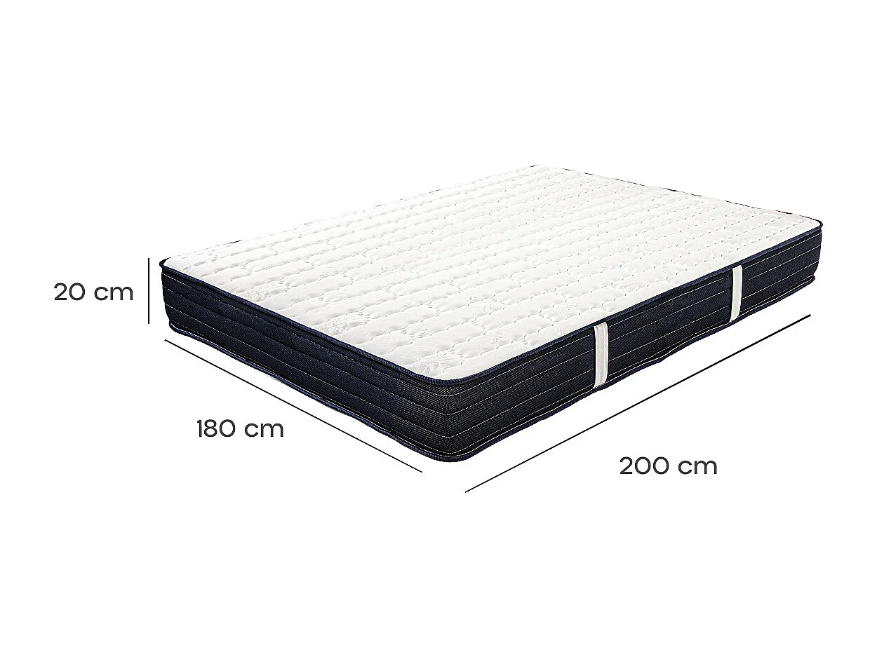 Matelas DORA King Size 180x200 cm, réversible en mousse mémoire de forme haute adaptabilité et ergonomique, indépendance du couchage, épaisseur 20cm
