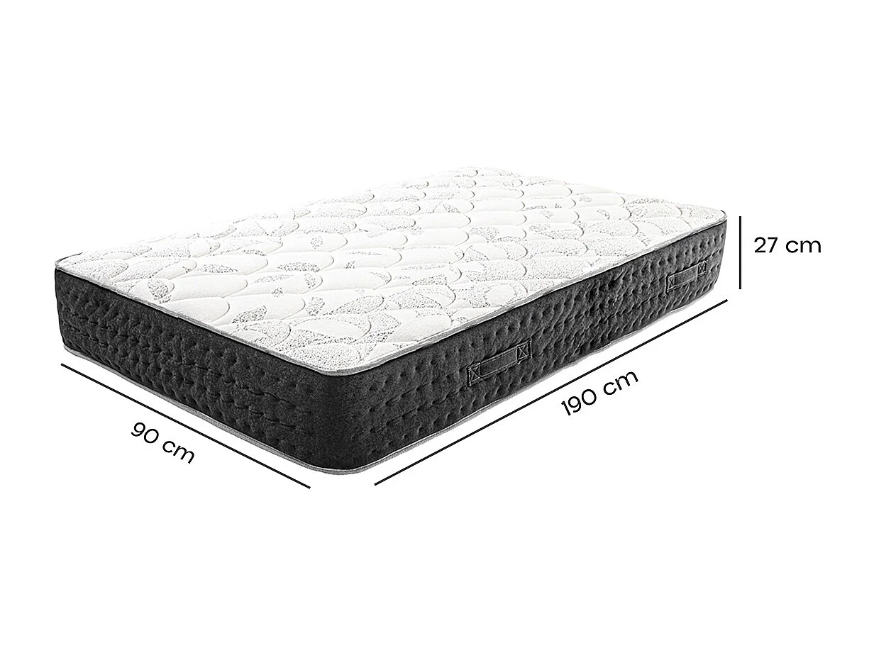 Matelas MORGA 90x190 cm, à ressorts ensachés, en mousse haute densité, Soutien très ferme, face été/hiver, épaisseur 27 cm