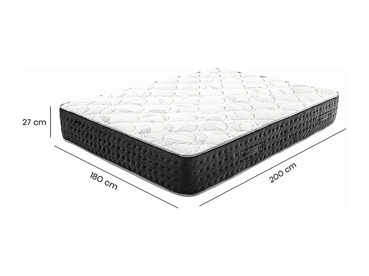 Matelas MORGA King Size 180x200 cm, à ressorts ensachés, en mousse haute densité, Soutien très ferme, face été/hiver, épaisseur 27 cm