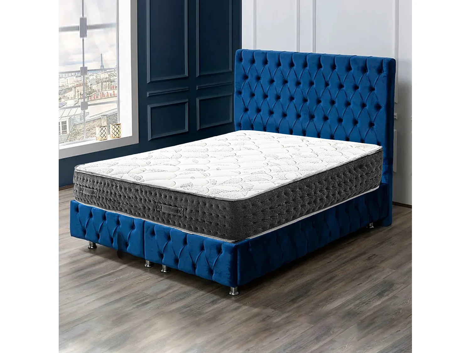 Matelas MORGA King Size 180x200 cm, à ressorts ensachés, en mousse haute densité, Soutien très ferme, face été/hiver, épaisseur 27 cm
