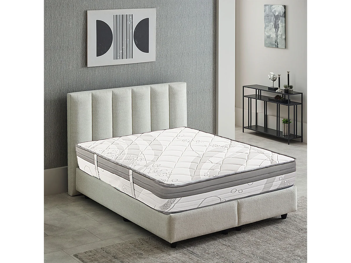 Matelas PERLA Queen Size 160x200 cm, à ressorts ensaché, en mousse haute densité, Soutien ferme, Indépendance du Couchage, face été/hiver, épaisseur 26 cm