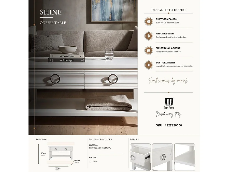 Table Basse en Bois "Shine" 90cm Blanc