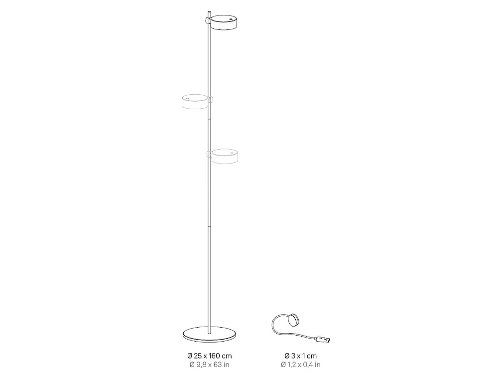 Zafferano SUPER O Lampadaire LED noir rechargeable et dimmable 2 modules lumineux