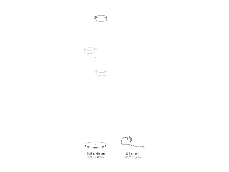 Zafferano SUPER O Lampadaire LED noir rechargeable et dimmable 2 modules lumineux