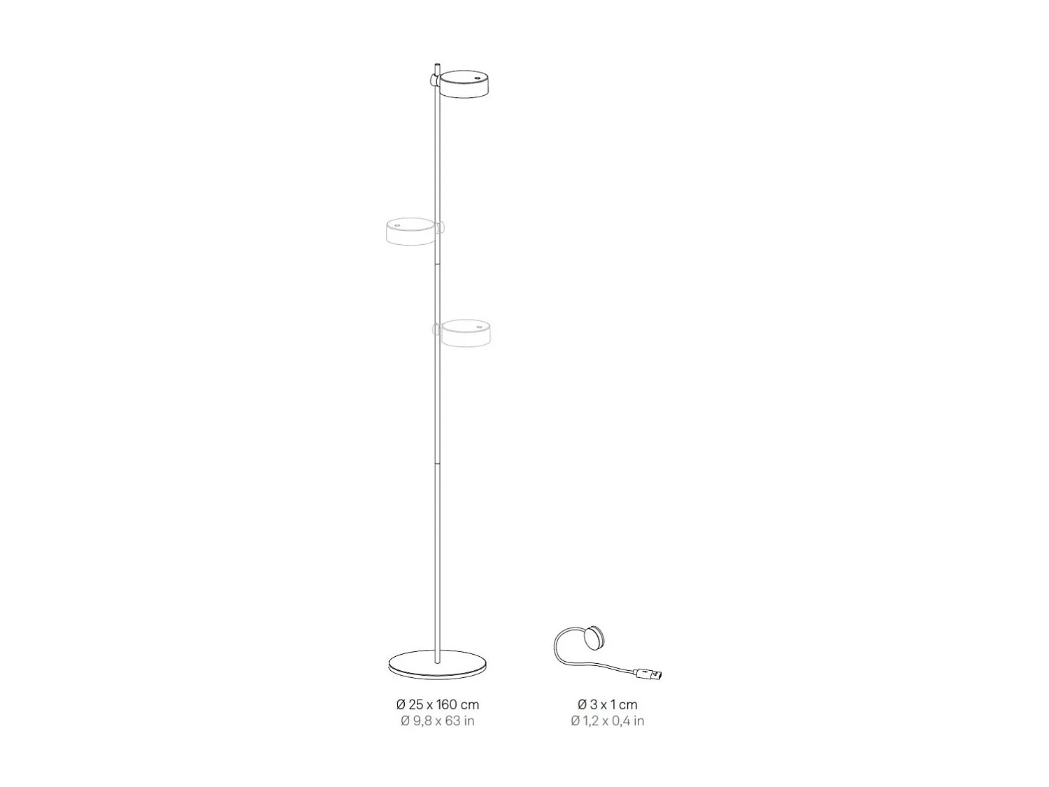 Zafferano SUPER O Candeeiro de pé LED preto recarregável e regulável - 3 módulos de luz