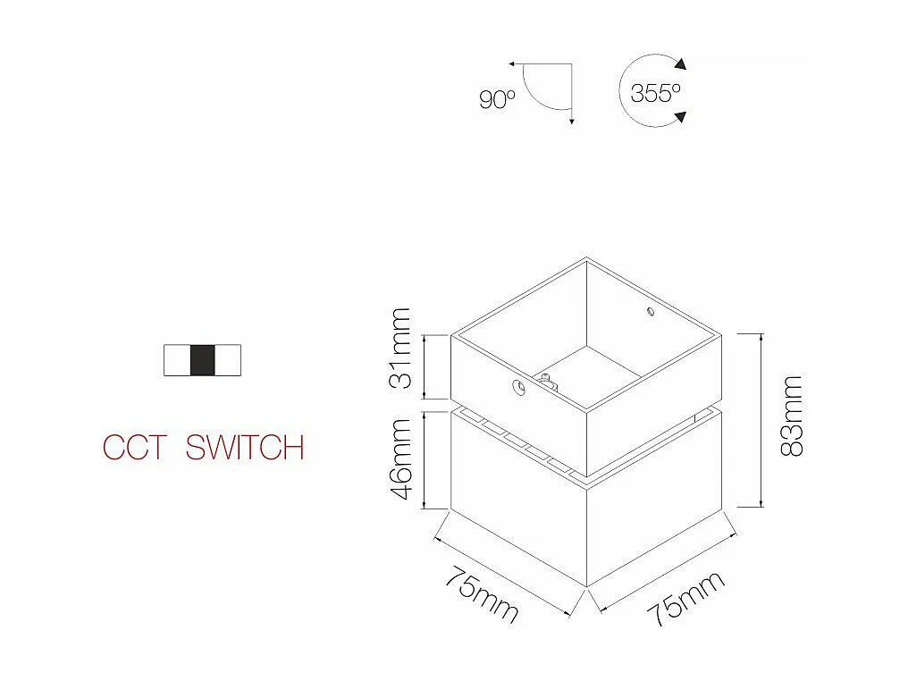 Applique LED carrée orientable Mini Rubyc Tricolore 7w noire