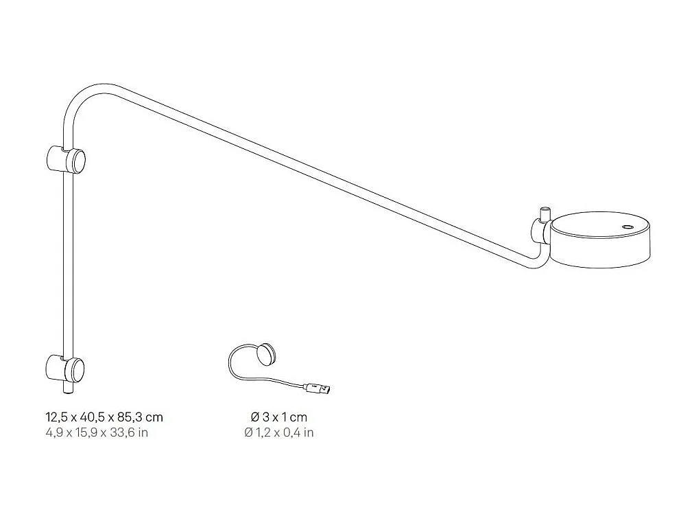 Zafferano SUPER O Lampa ścienna LED z ramieniem Czarna, akumulatorowa i ściemnialna