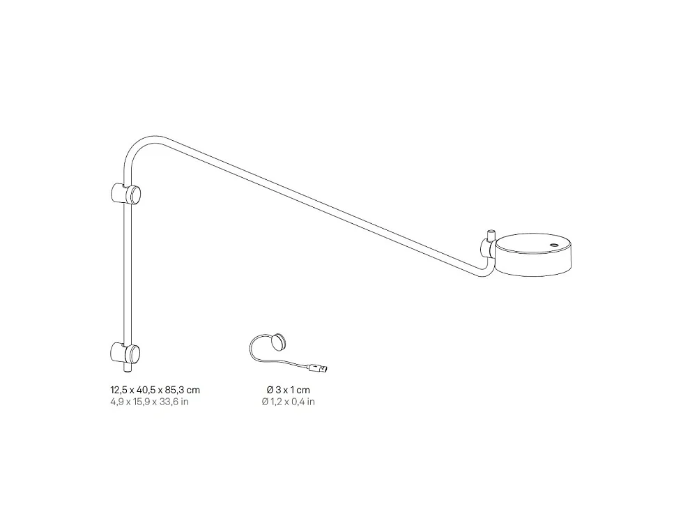 Zafferano SUPER O Applique LED avec bras Noir rechargeable et dimmable