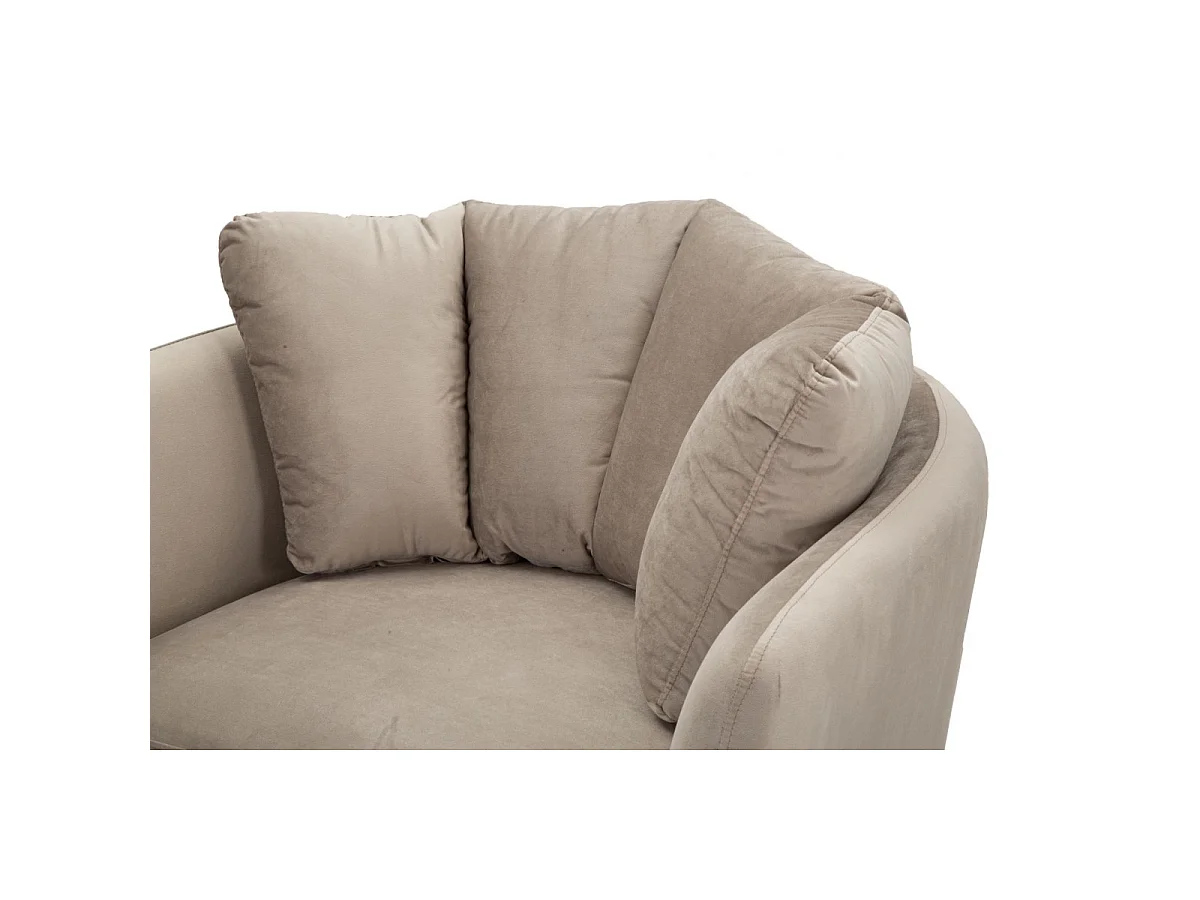 Glamouröser Kiew-Sessel mit grauem Stoffbezug, Eukalyptusholzgestell und goldfarbenen Metallbeinen – 88 x 77 x 74 cm