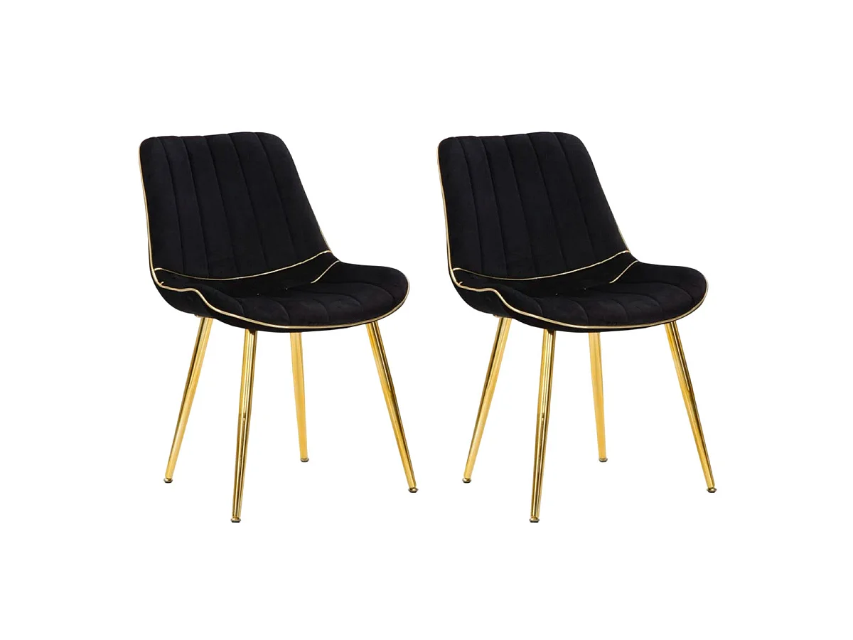 Lot de 2 Chaises en Tissu "Paris" 79cm Noir & Or