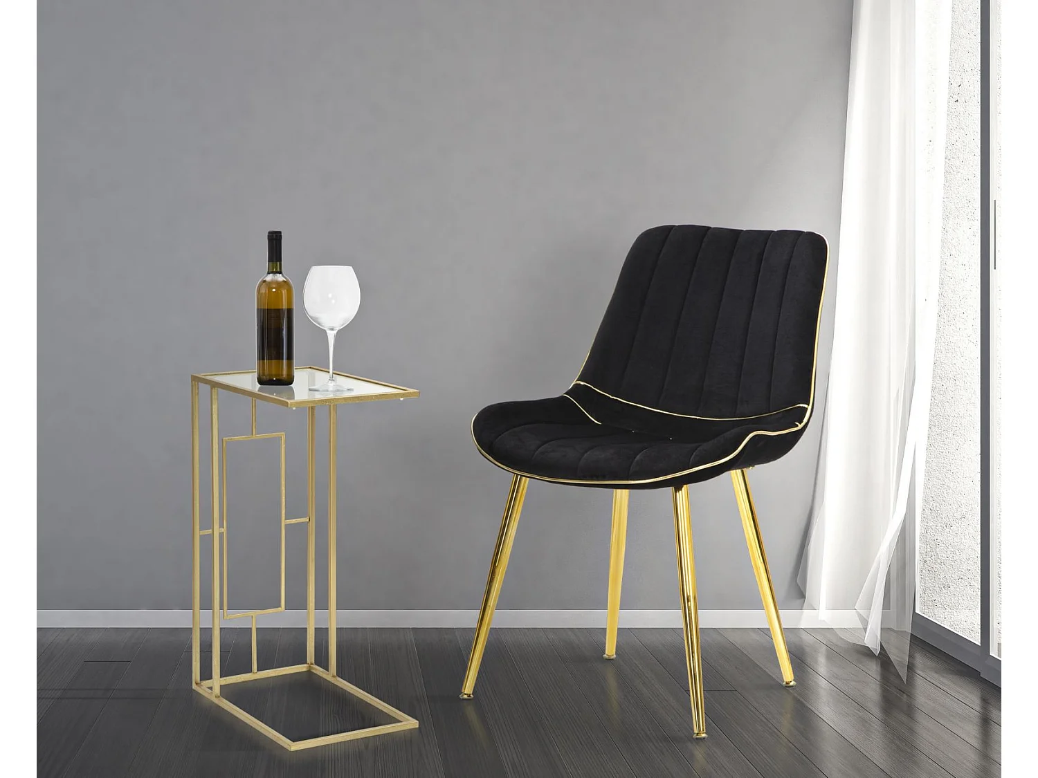 Lot de 2 Chaises en Tissu "Paris" 79cm Noir & Or