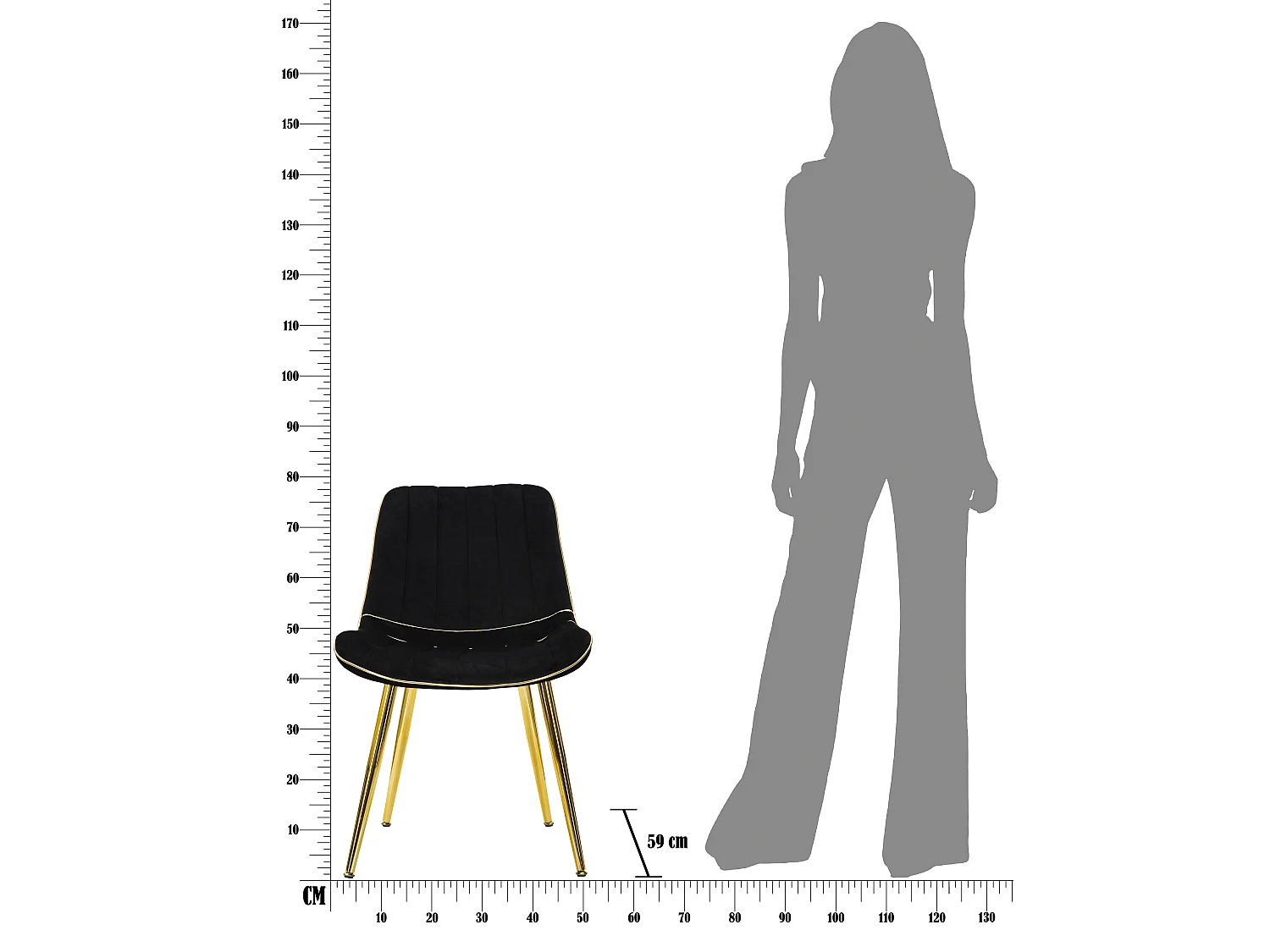 Lot de 2 Chaises en Tissu "Paris" 79cm Noir & Or