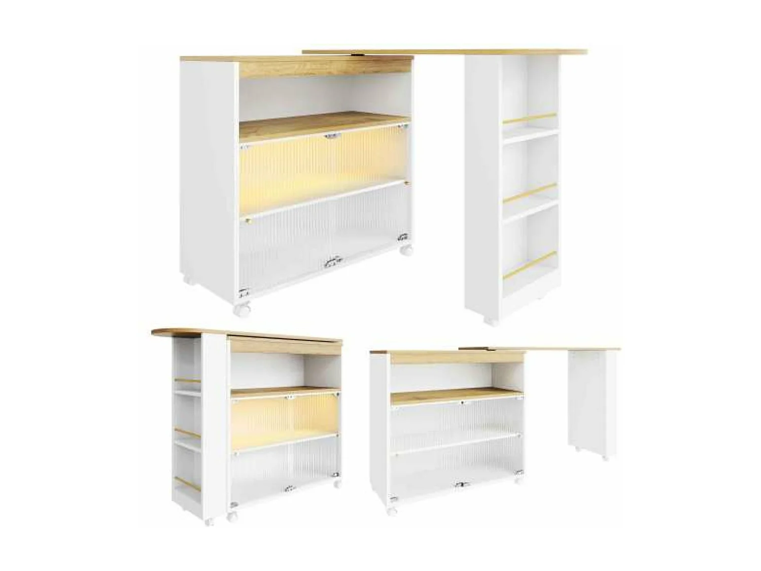 Table de bar extensible avec rangement, télescopique, blanc,d204cm×h105cm