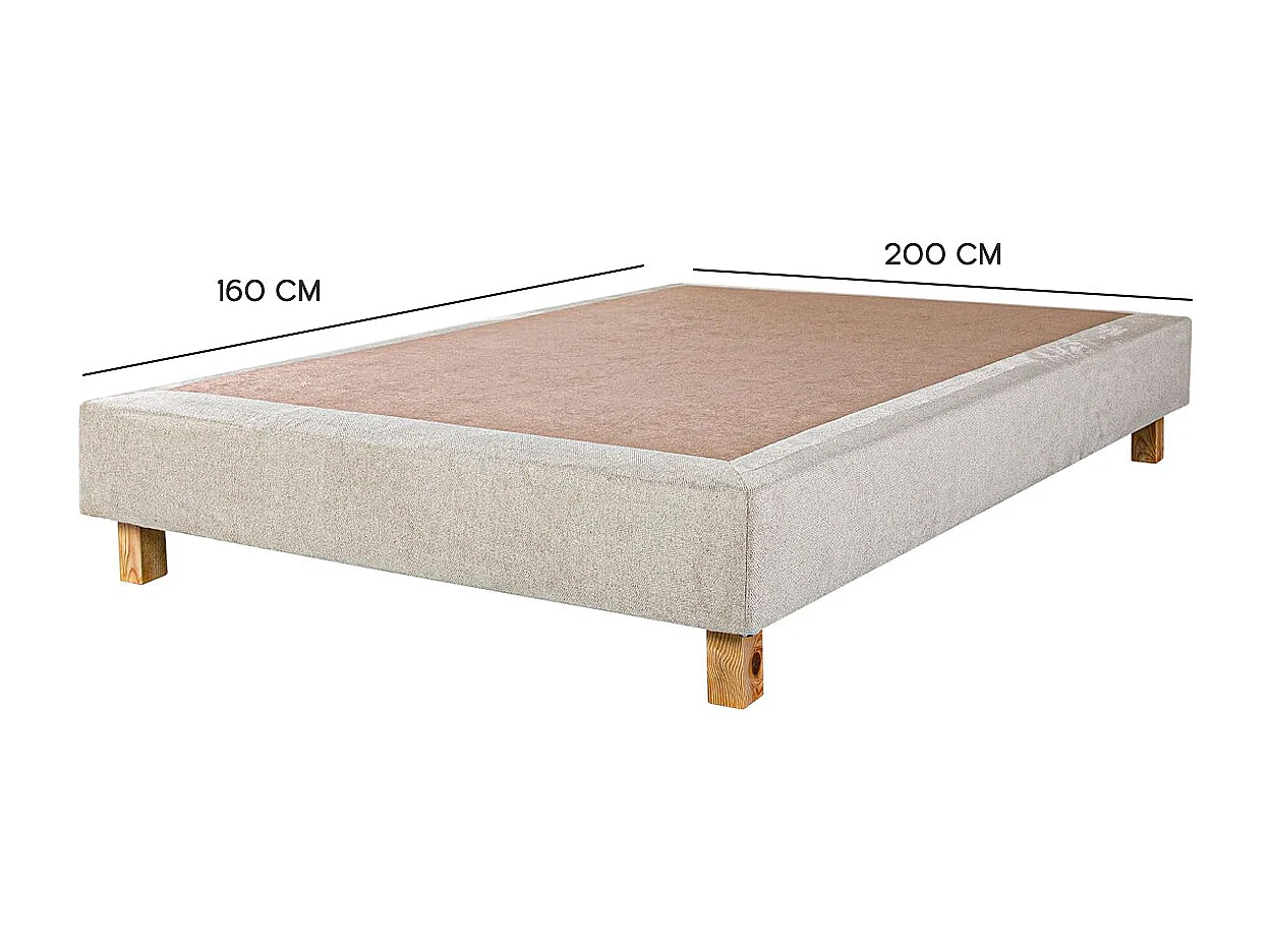 Sommier à lattes avec pieds TAMY, tapissier en bois massif couleur beige -  longueur 200 x largeur 160 cm