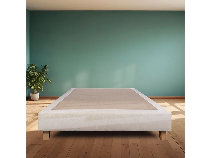 Sommier à lattes avec pieds TAMY, tapissier en bois massif couleur beige -  longueur 200 x largeur 160 cm