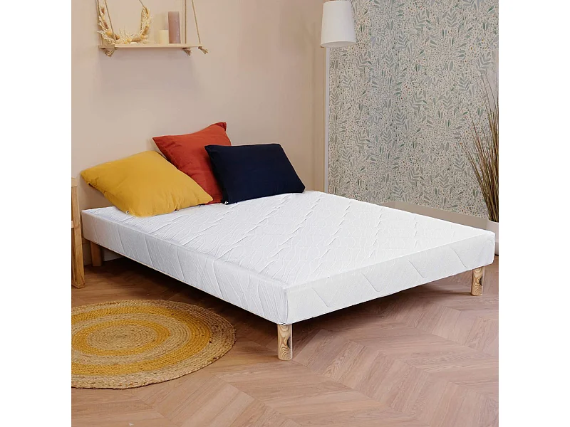 Sommier à lattes avec pieds KEY, tapissier en bois massif couleur blanc - longueur 190 x largeur 140 cm