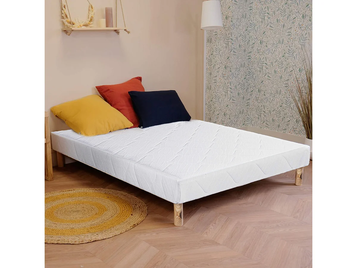 Sommier à lattes avec pieds KEY, tapissier en bois massif couleur blanc - longueur 190 x largeur 140 cm