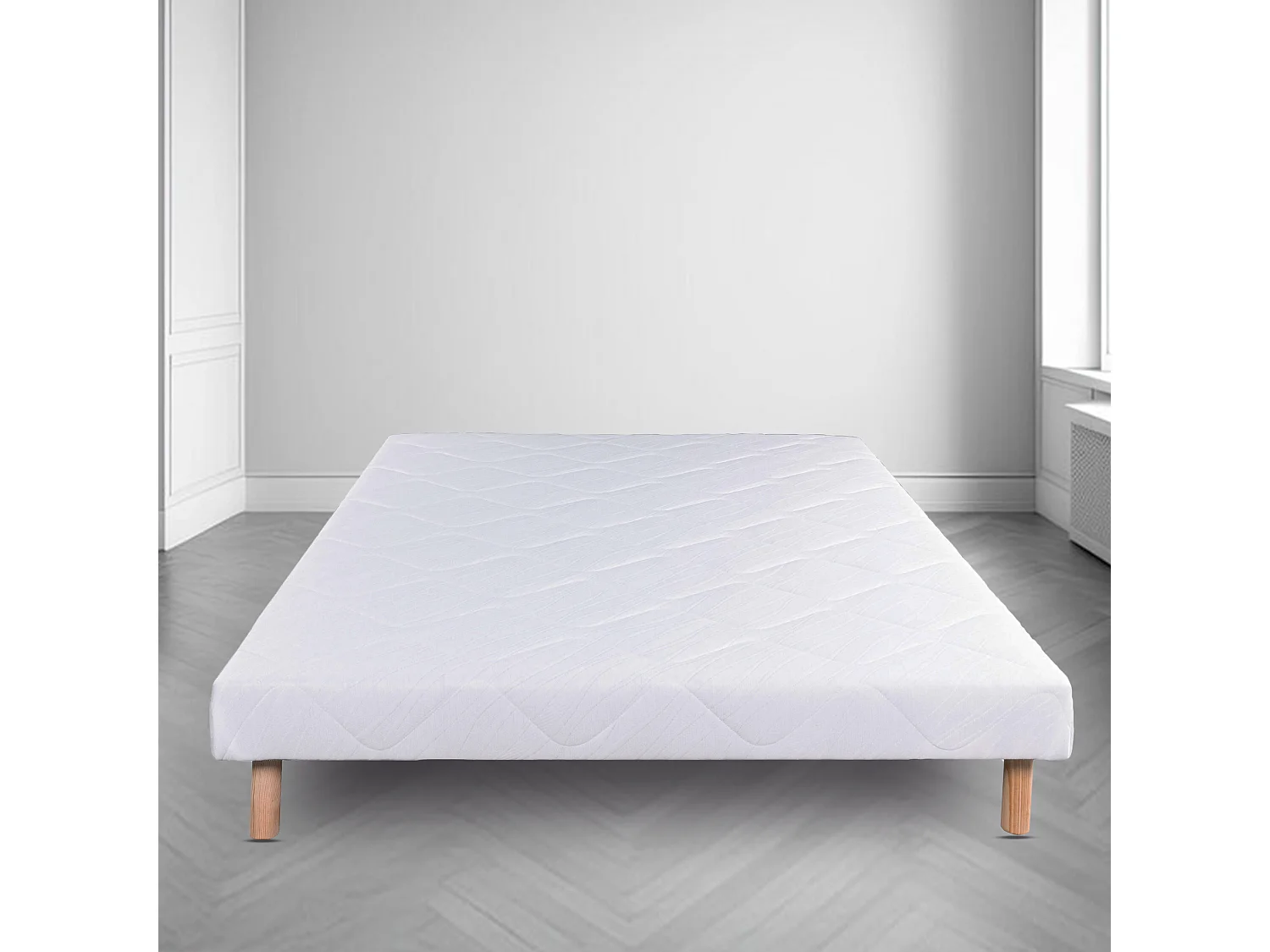 Sommier à lattes avec pieds KEY, tapissier en bois massif couleur blanc - longueur 190 x largeur 140 cm
