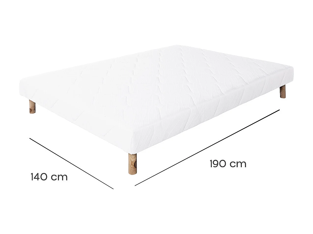 Sommier à lattes avec pieds KEY, tapissier en bois massif couleur blanc - longueur 190 x largeur 140 cm