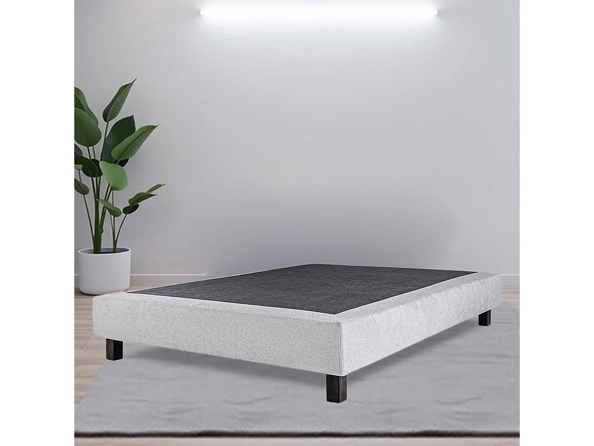 Sommier à lattes avec pieds CELY, tapissier en bois massif couleur gris  -longueur 190 x largeur 140 cm