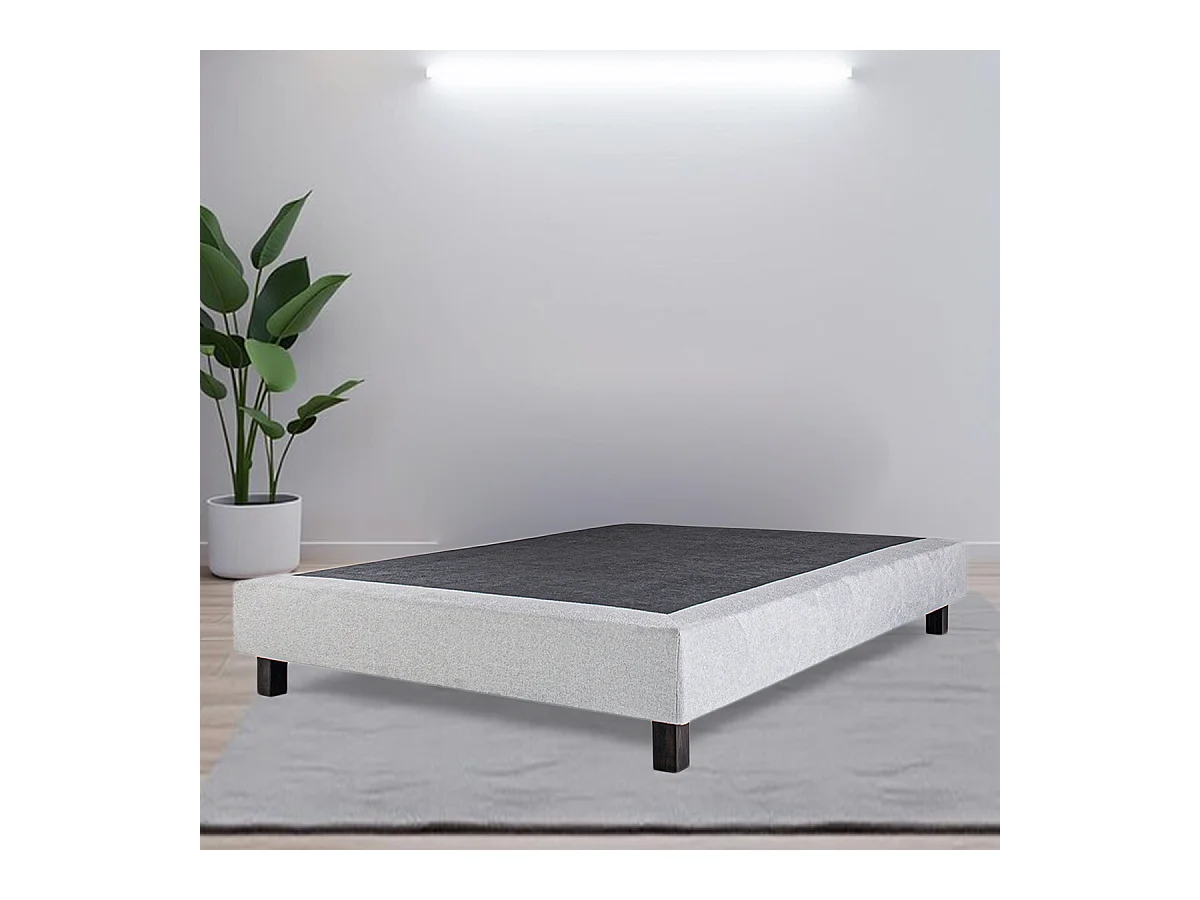 Sommier à lattes avec pieds CELY, tapissier en bois massif couleur gris  -longueur 190 x largeur 140 cm