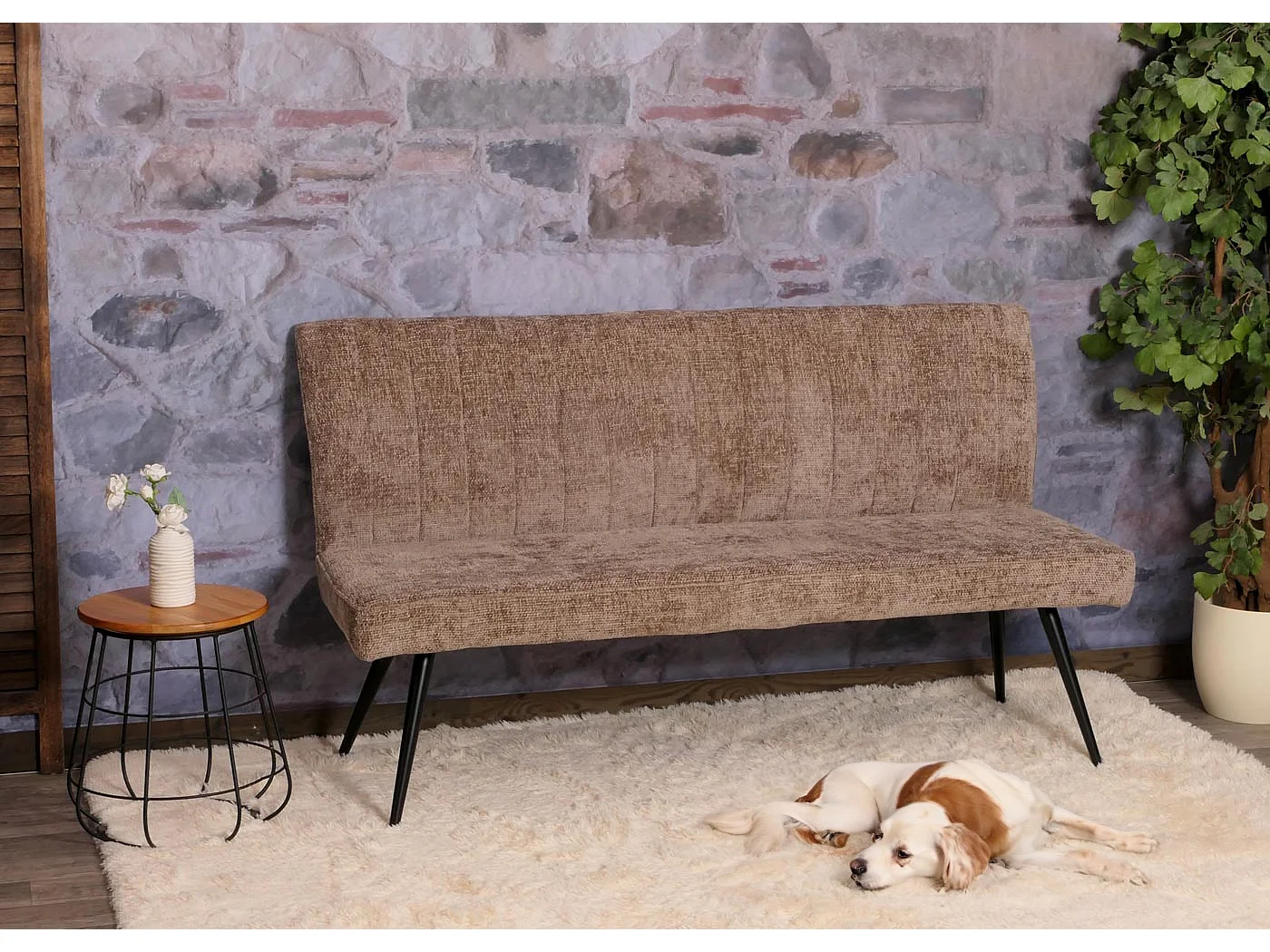 Panca MCW-K16, panca per sala da pranzo imbottita, schienale stoffa/tessuto ciniglia metallo 160cm ~ marrone