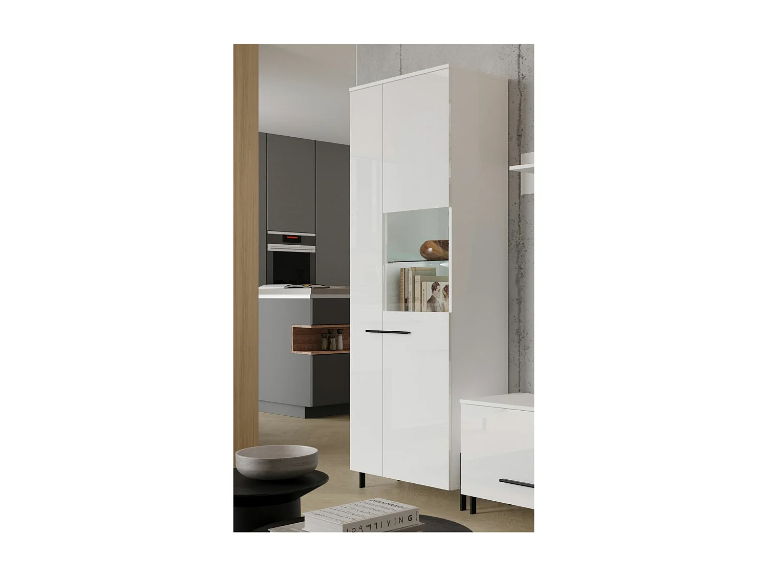 VITRINE Vigo weiß / weiß Hochglanz 70 / 40 / 200cm