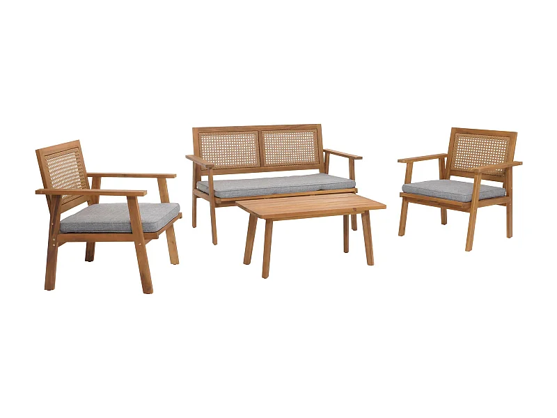 Set da giardino MCW-N46, da salotto panca da giardino poltrone tavolo, legno di acacia certificato MVG ~ cuscini grigi