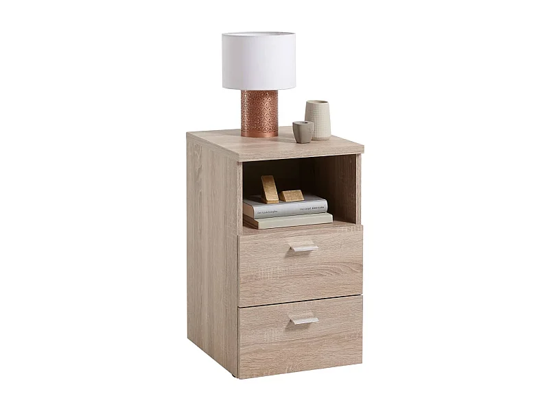 Table de Chevet 2 Tiroirs "Macom" 61cm Chêne