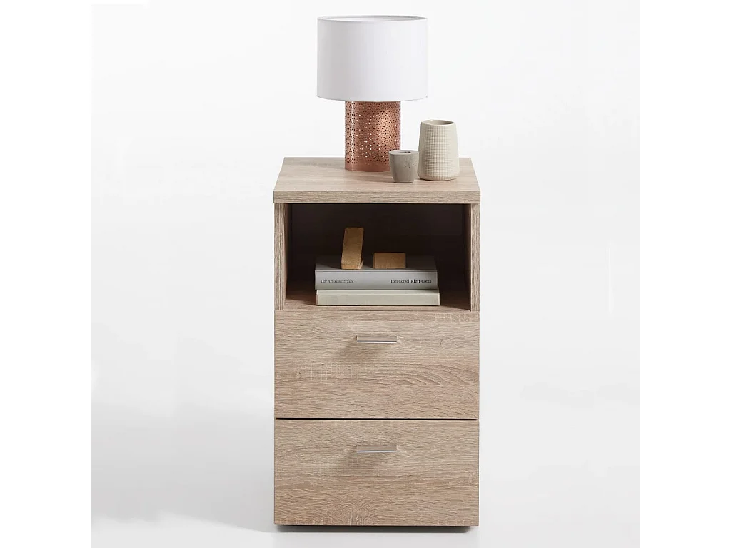 Table de Chevet 2 Tiroirs "Macom" 61cm Chêne