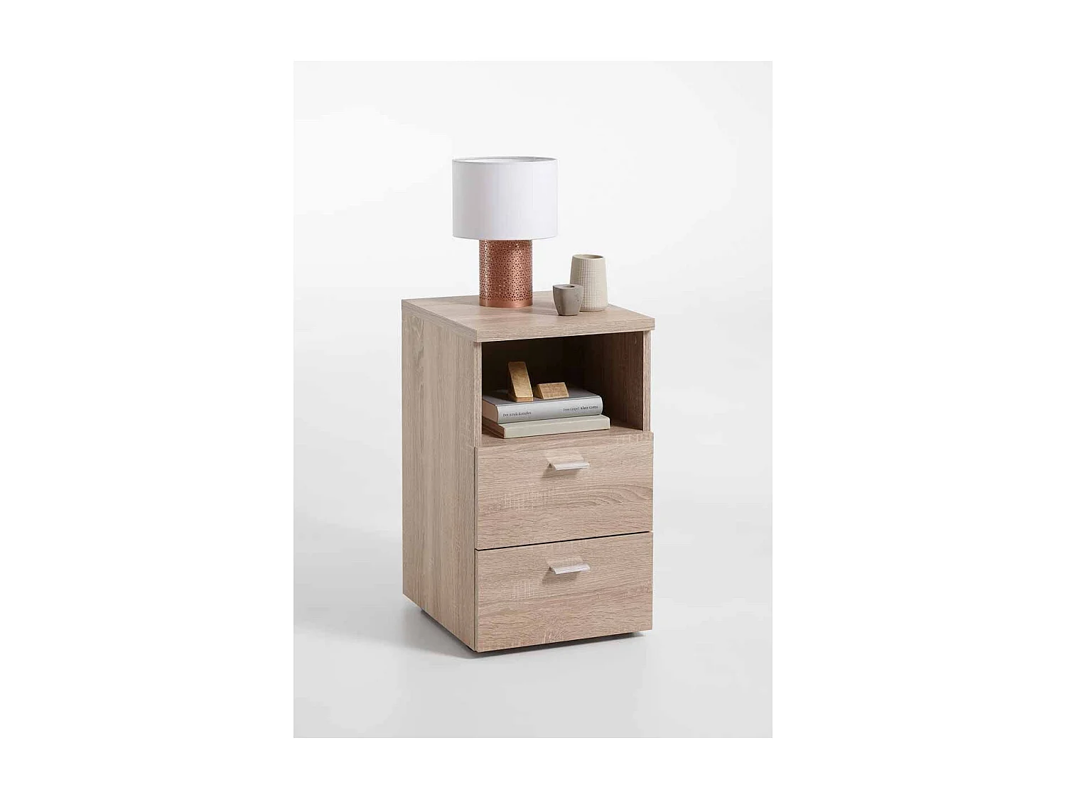 Table de Chevet 2 Tiroirs "Macom" 61cm Chêne