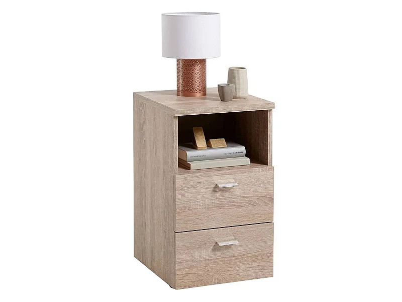 Table de Chevet 2 Tiroirs "Macom" 61cm Chêne