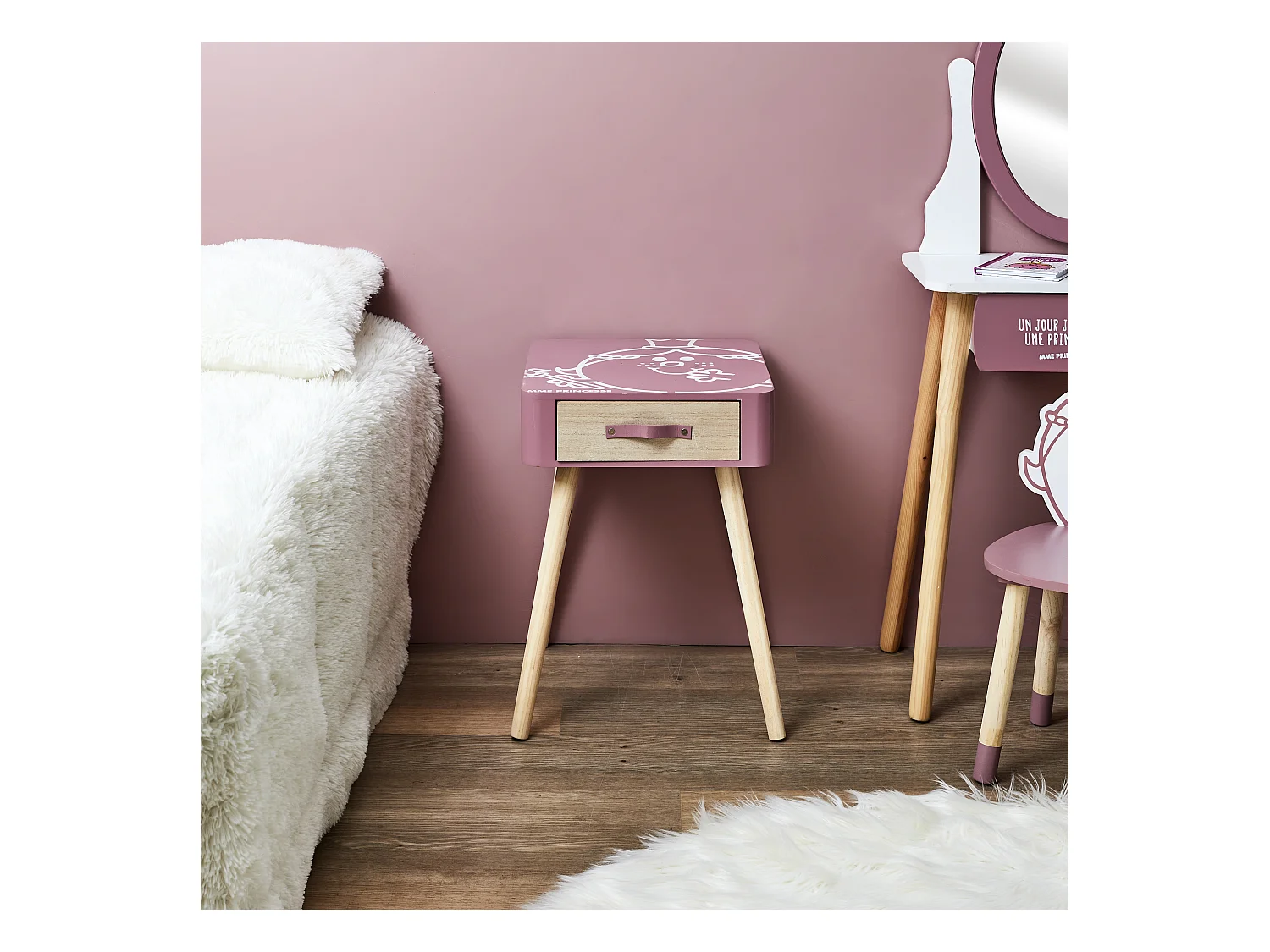 Table De Chevet Madame Princesse Rose, Blanc, Marron
