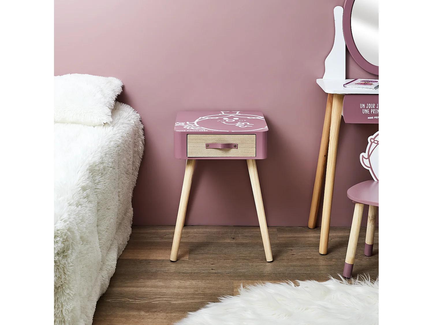 Table De Chevet Madame Princesse Rose, Blanc, Marron