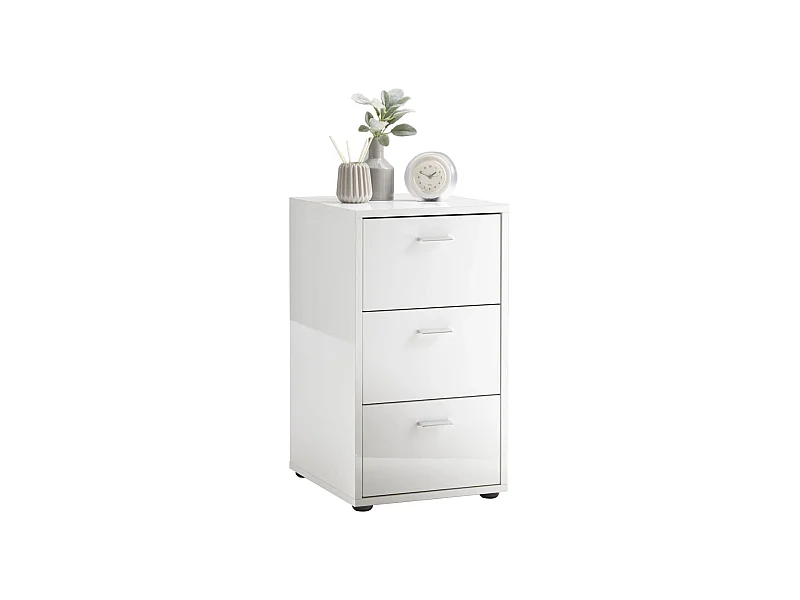 Table d'Appoint 3 Tiroirs Design "Gania" 62cm Blanc Laqué