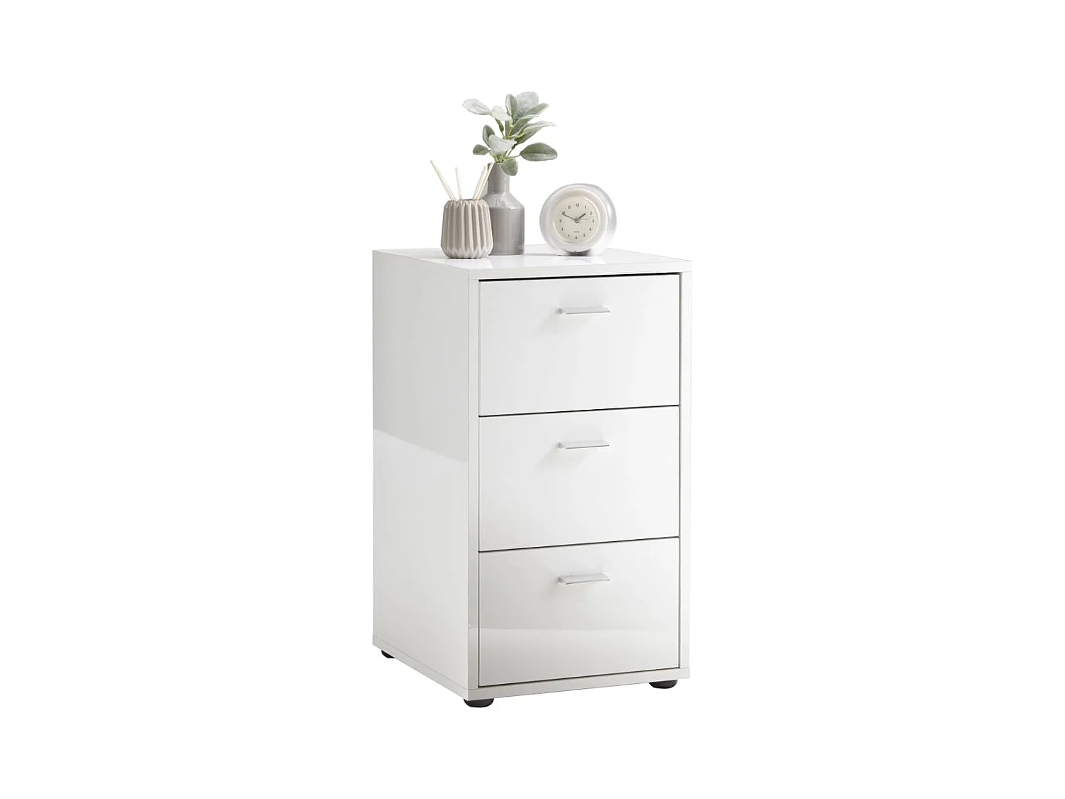 Table d'Appoint 3 Tiroirs Design "Gania" 62cm Blanc Laqué