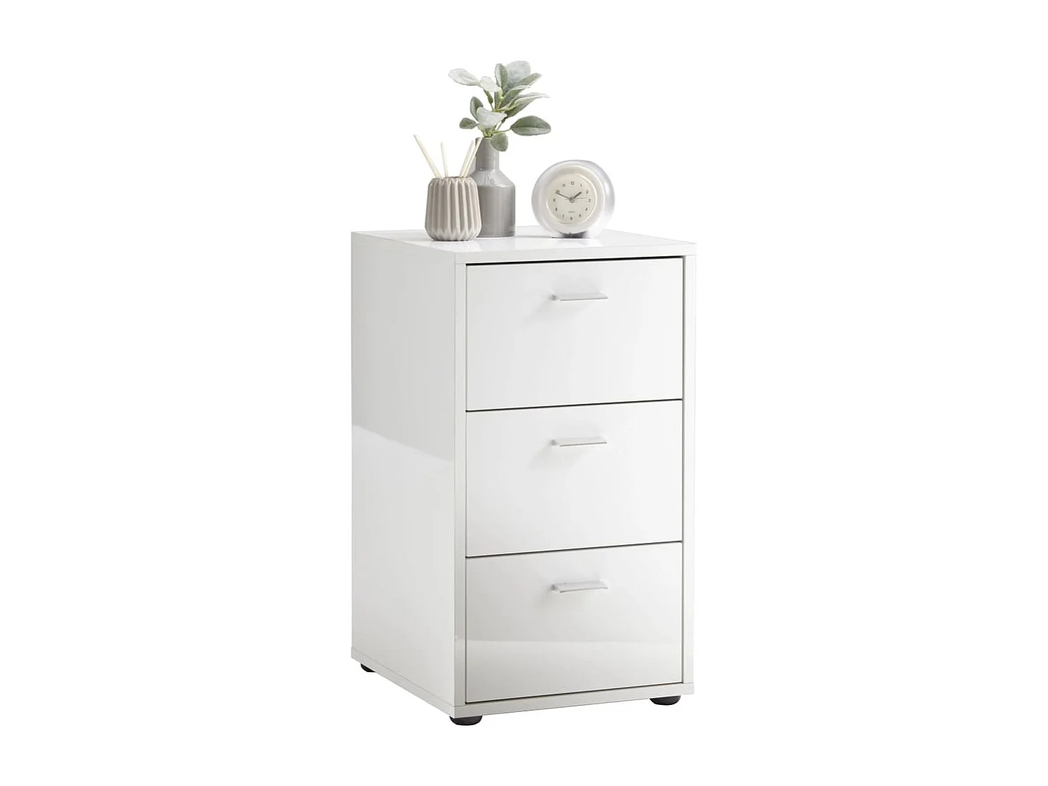 Table d'Appoint 3 Tiroirs Design "Gania" 62cm Blanc Laqué