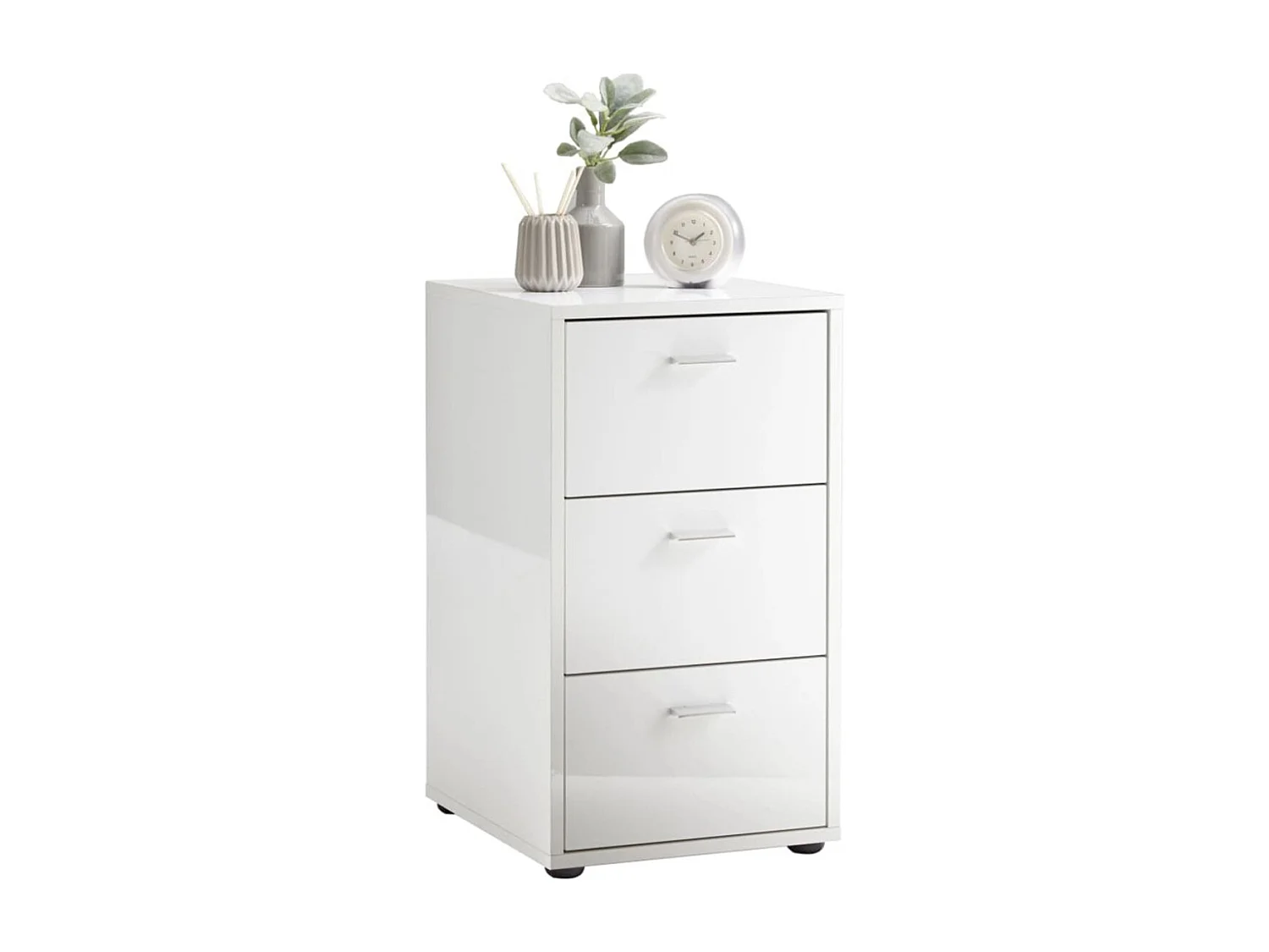 Table d'Appoint 3 Tiroirs Design "Gania" 62cm Blanc Laqué