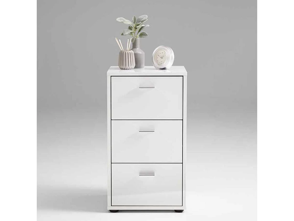 Table d'Appoint 3 Tiroirs Design "Gania" 62cm Blanc Laqué