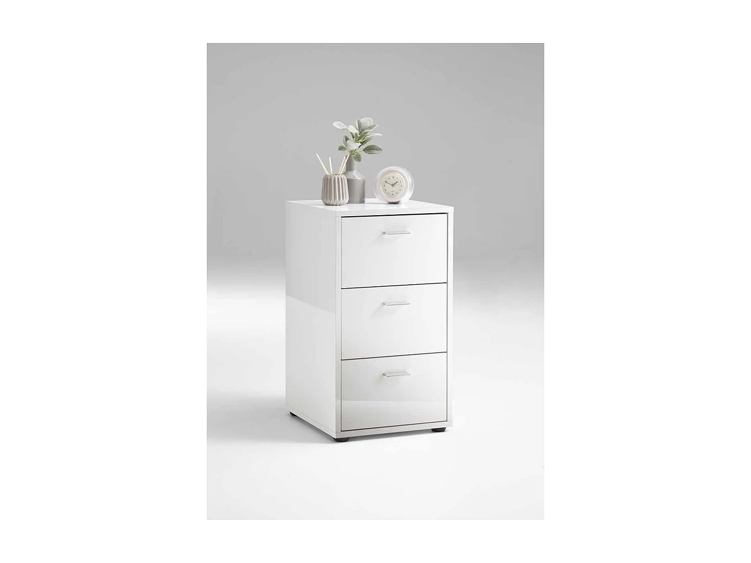 Table d'Appoint 3 Tiroirs Design "Gania" 62cm Blanc Laqué