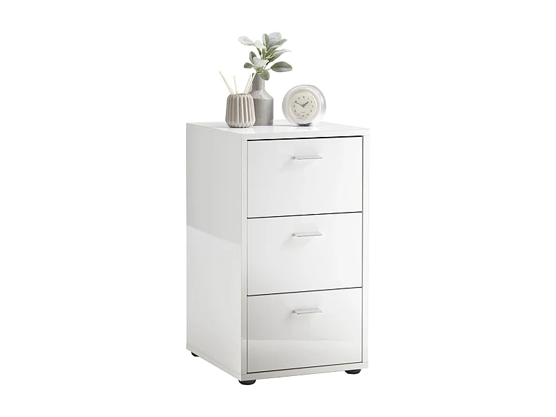 Table d'Appoint 3 Tiroirs Design "Gania" 62cm Blanc Laqué