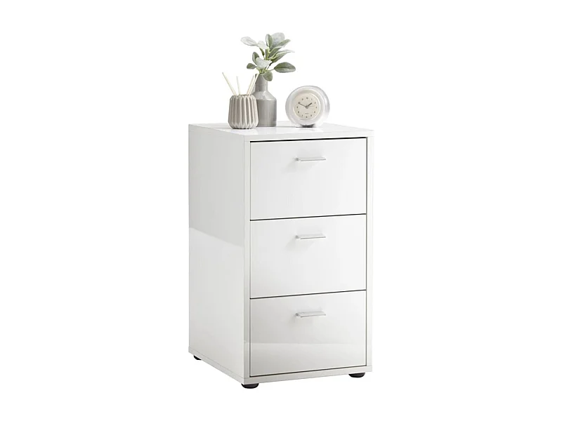 Table d'Appoint 3 Tiroirs Design "Gania" 62cm Blanc Laqué