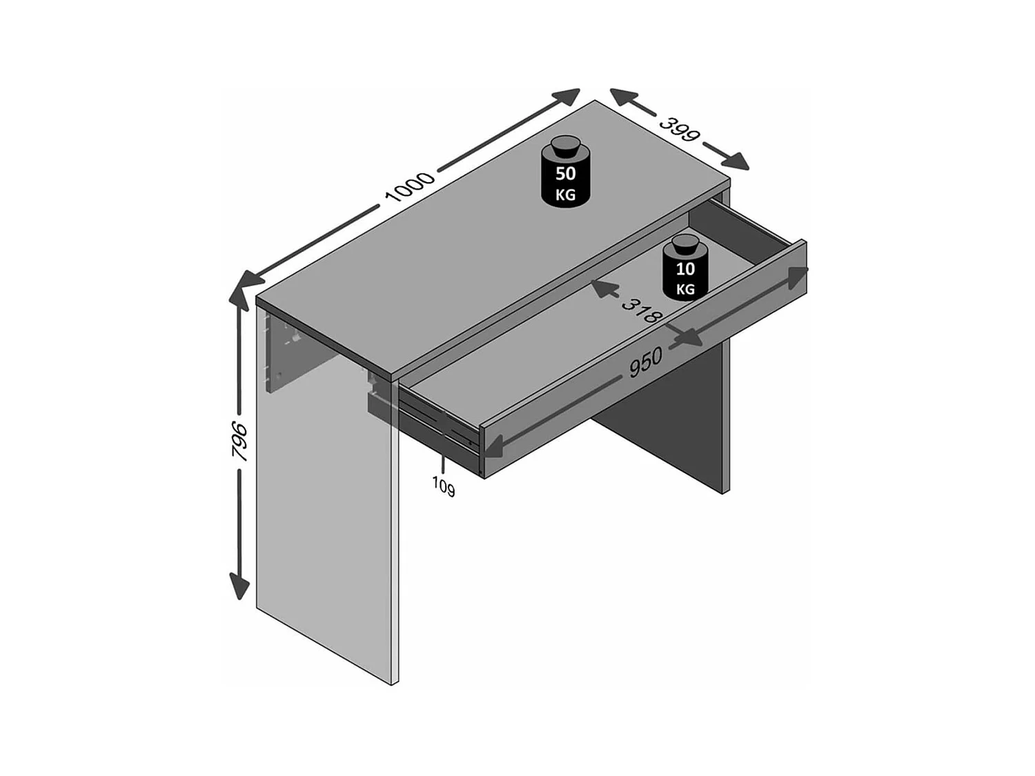 Console 1 Tiroir Design "Kherer" 100cm Blanc